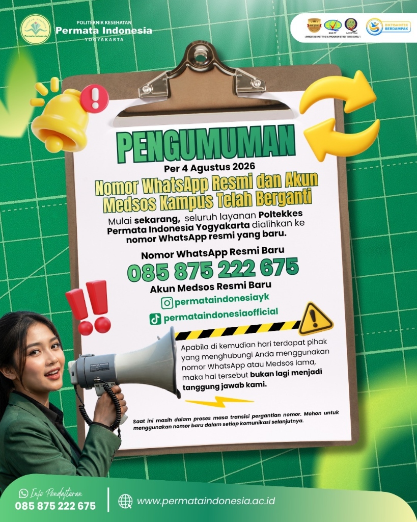 Pengumuman: Perubahan Nomor WhatsApp Resmi dan Akun Media Sosial Poltekkes Permata Indonesia Yogyakarta